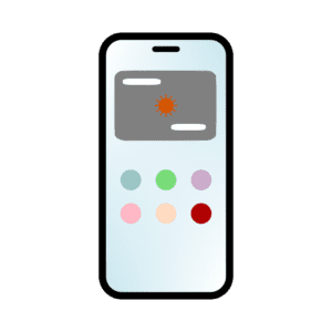 ウィジェットとカラフルなアイコンが表示されたスマホのイラスト - ホーム画面素材