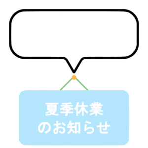 吹き出しと夏季休業期間を示す水色の掲示板のイラスト