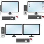 デスクトップPC、モニター、キーボード、マウスのフリーイラスト