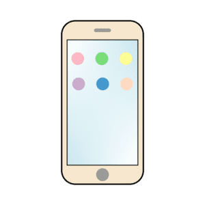 丸いアイコン付きスマホのフリーイラスト（ゴールド）