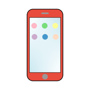 丸いアイコン付きスマホのフリーイラスト（レッド）