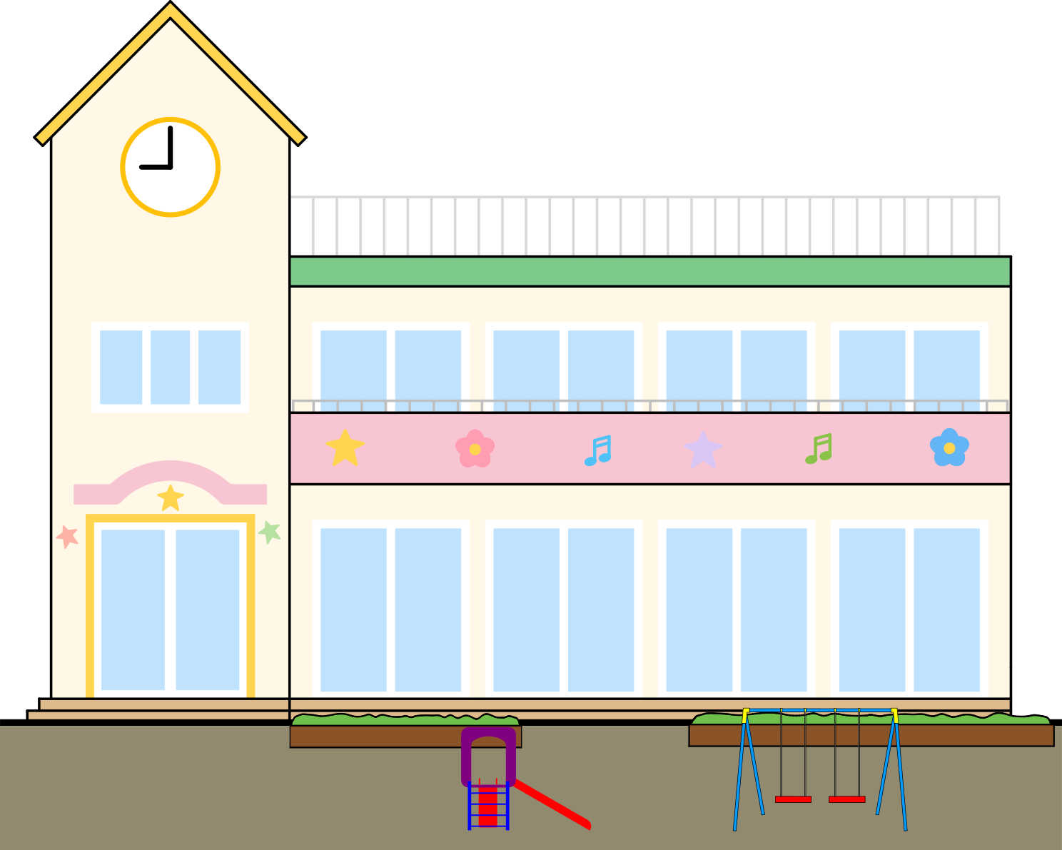 かわいい幼稚園・保育園の建物イラスト