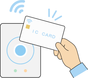 手でICカードをカードリーダーにかざすイラスト