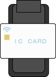 ICカードをカードリーダーにかざすイラスト
