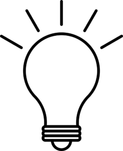 光る電球の白黒線画イラスト
