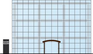 展示スペースのあるショールームの建物イラスト