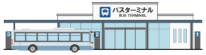 かわいいバスターミナルの建物イラスト