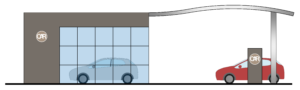 カーディーラーの建物イラスト