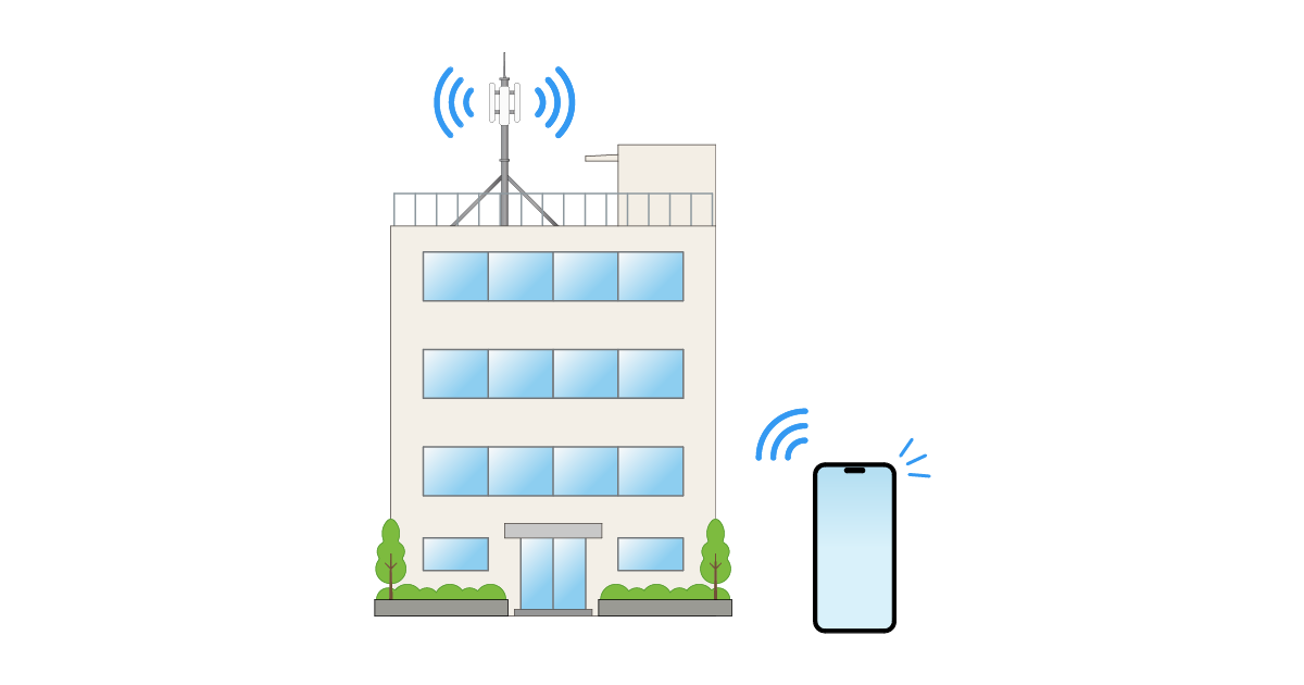 ビル屋上に設置された携帯電話基地局のイラスト