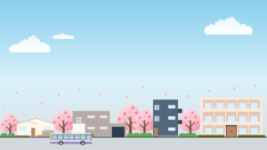 春の街並みの背景イラスト